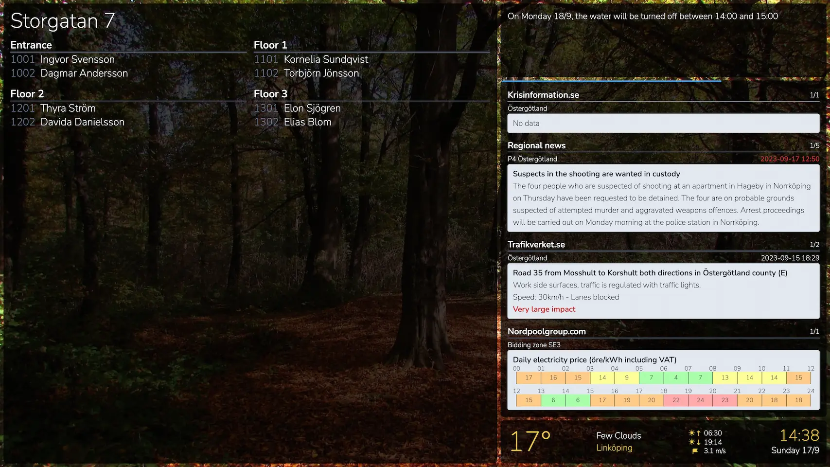 An digital information board from Apartema
