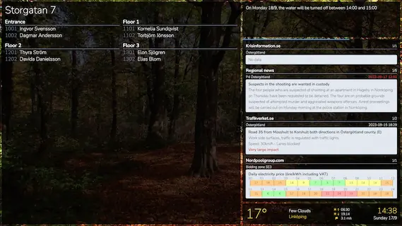 An digital information board from Apartema