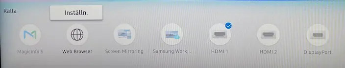 Alternativet "Inställn." visas ovanför "Web Browser"